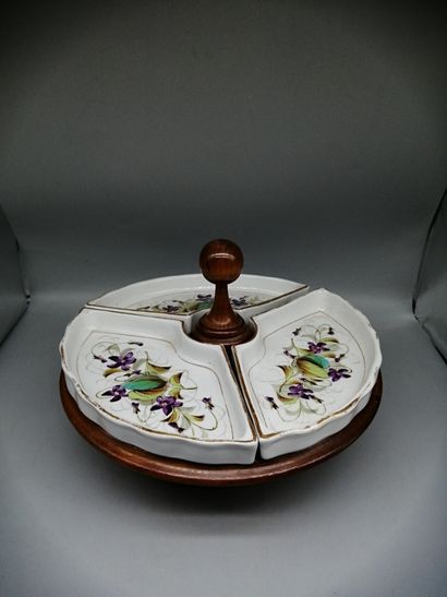 null Three compartments porcelain server with polychrome and gilded decoration of...