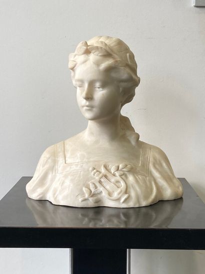 null Sculpted marble bust of Saint Cecilia, after Felix Pierre RICHARD. Signed on...