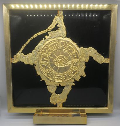 null Claude Victor BOELTZ (in the style of)

"Zodiac". Gilt bronze panel decorated...