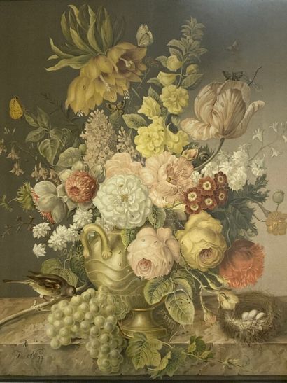 null Joseph NIGG (1782-1863) after. 

Bouquets of flowers grouped in vases animated...