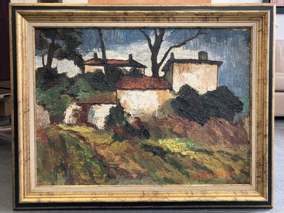 null H. SAURAT, modern school.

View of the village.

Oil on canvas.

Signed lower...