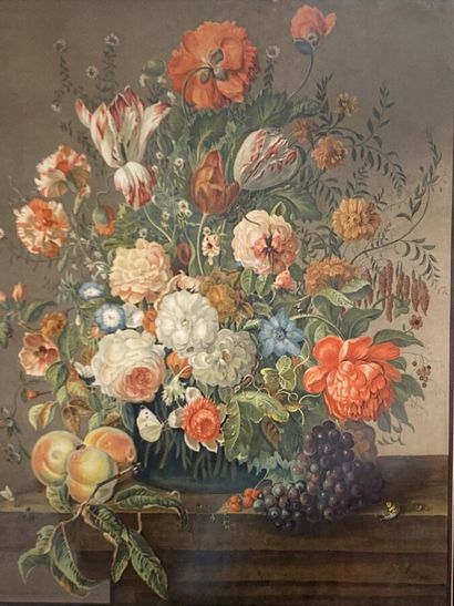 null Joseph NIGG (1782-1863) d'après. 

Bouquets de fleurs groupés dans des vases...
