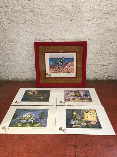 null Lot of five lithographs representing frogs, the tour de France 2002, the joallier...