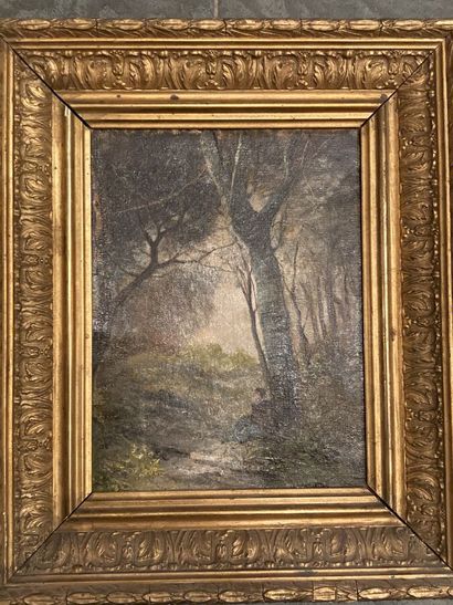 null Ecole française du XIXème siècle. 

"Assis sous l'arbre". 

Huile sur carton...