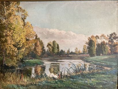 null Edouard Auguste RAGU. Bords de Loire en automne. Huile sur toile. Signé en bas...
