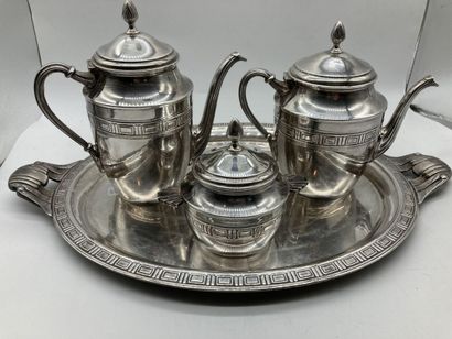 null SERVICE thé-café 3 pièces en métal argenté à décor de frises sur un plateau...