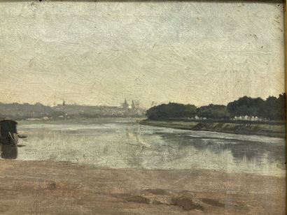 null Edouard Auguste RAGU. Aux bords de la Loire, Blois,1899. Huile sur toile. Signé...