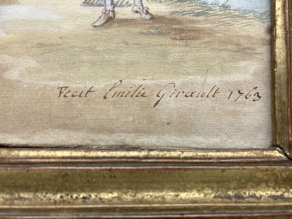 null Le bon jardinier. Gouache sur papier. Légendée "Fecit Emilie Girault 1763"....