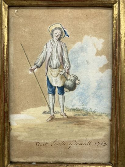 null Le bon jardinier. Gouache sur papier. Légendée "Fecit Emilie Girault 1763"....