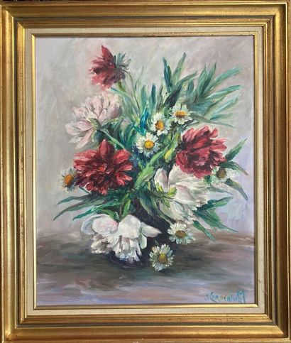 null Jeanne Carpentier, modern school.

Bouquet of peonies and daisies. 

Oil on...