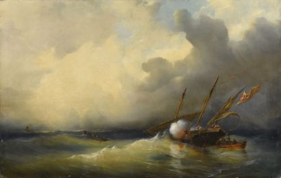 null François Pierre BARRY (1813-1905).

Bataille navale.

Huile sur toile.

Signé...