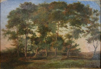 null French school of the 19th century.

Landscape with walkers.

Oil on canvas.

24...