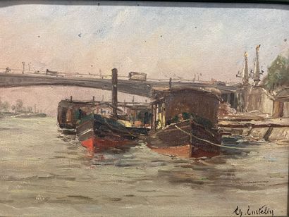 null Charles CURTELIN (1859-1912).

Bateaux sur le Rhône au port du Midi.

Huile...