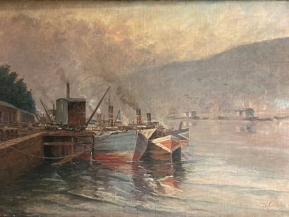 null Charles CURTELIN (1859-1912).

Bateaux à quai au port Rambaud.

Huile sur toile.

Signé...