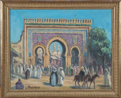 null Solange Monvoisin (1907-1985).

Animation in front of the Bab Boujloud gate...
