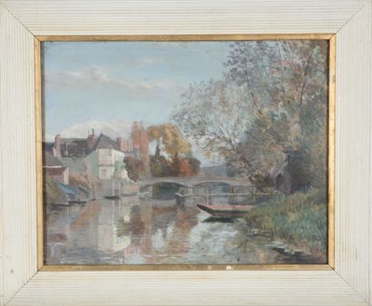 null Édouard Auguste RAGU (XIXème siècle).

Paysage au pont.

Huile sur panneau.

Signé...