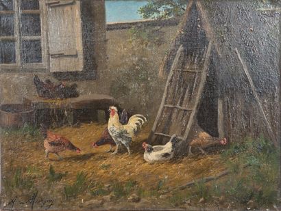 null A. de Montigny (XIXème siècle).

Les poules.

Huile surtoile.

Signé en bas...