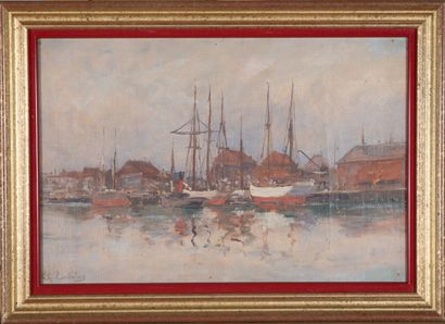null Charles CURTELIN (1859-1912).

Voiliers dans le port à quai.

Huile sur toile.

Signé...
