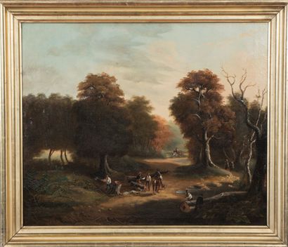 null Leonardo (?) French school of the 19th century.

Woodcutters in the undergrowth.

Oil...