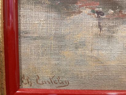 null Charles CURTELIN (1859-1912).

Voiliers dans le port à quai.

Huile sur toile.

Signé...