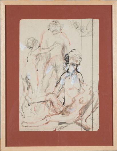 null René Thomsen (1897-1976).

Allegorical scene, 1962.

Watercolour on beige paper.

Signed...