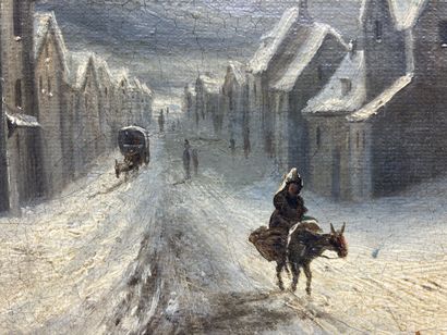 null School of the 19th century.

Village under the snow.

Oil on canvas.

24 x 32...