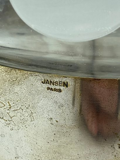 null JANSEN PARIS. Broc en verre, le corps ceint d'une plaque de métal foncée d'une...