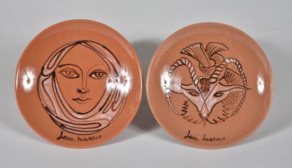 null Jean MARAIS (1913-1998) 

Two ceramic dishes with circular view, one decorated...