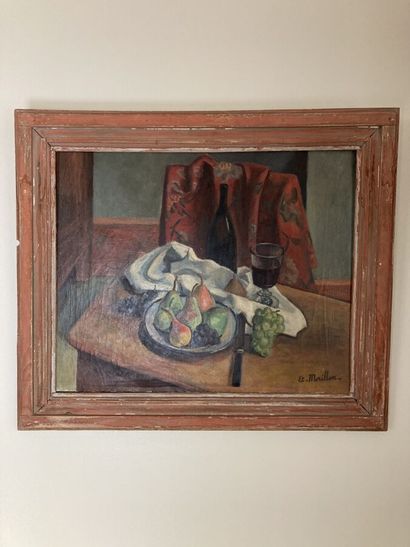 null Étienne MORILLON (1884-1949).

The fruit plate, the bottle, the wine glass and...
