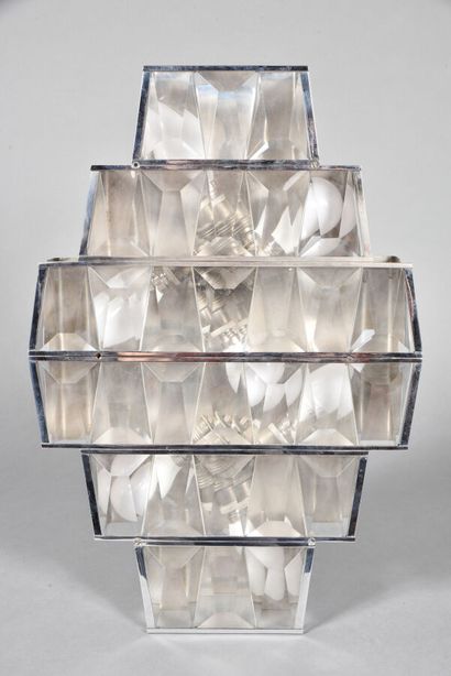 Wall sconce with six rows of faceted beveled...