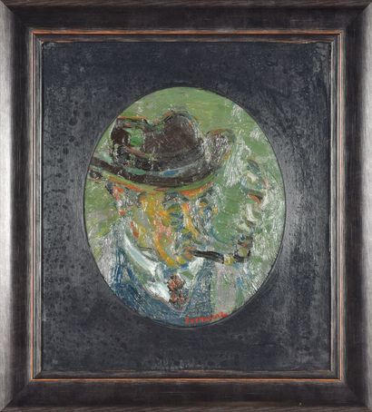 null André COTTAVOZ (1922-2012).

Portrait du fumeur à la pipe.

Huile sur toile.

Signé...