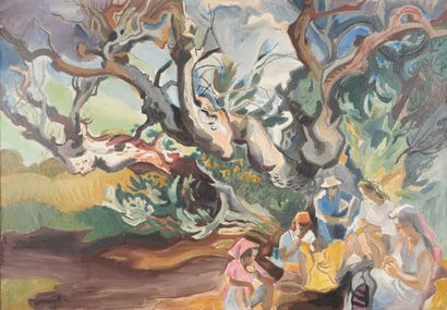 null Georges MANILLIER (1906-1981).

Characters sitting under a tree.

Oil on canvas.

Signed...