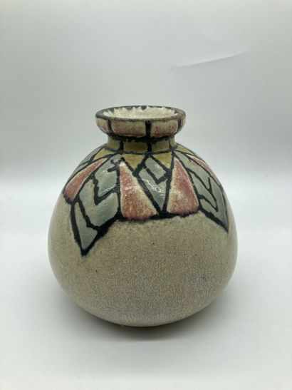  FRENCH WORK 
Stoneware vase with an ovoid spherical body and open neck. Geometric...