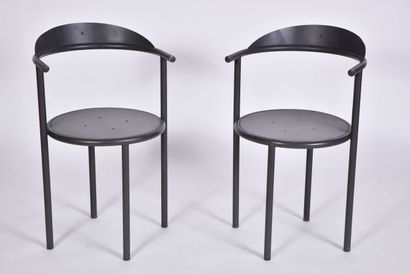 Pair of chairs in grey lacquered metal, model...