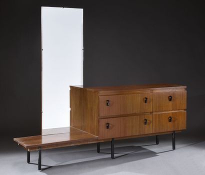 null Mahogany cabinet with six drawers and mirror.

French work, circa 1960.

H 76...