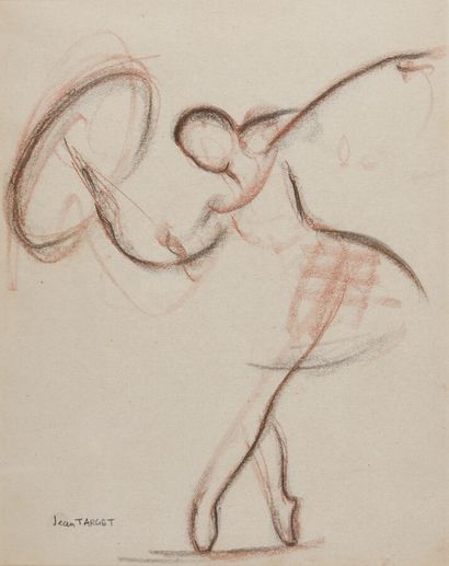 Jean TARGET (1910-1997). 
Ballerine à l'ombrelle....