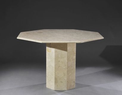 Octagonal dining table in brown marble. 
Italian...