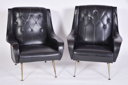 Pair of Italian armchairs covered with black...