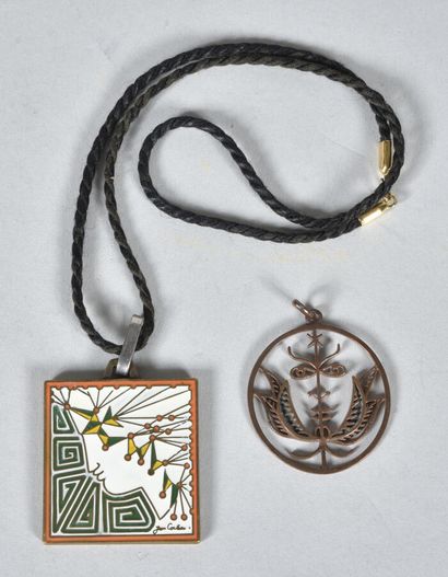  Jean COCTEAU (1889-1963) 
Two metal pendants, one with a circular body with a hollowed...