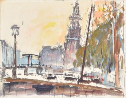 null Jacques TRUPHEMUS (1922-2017).

Canal à Amsterdam.

Aquarelle gouachée sur papier.

Signé...