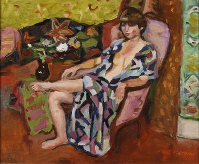 Pierre CORNU (1895-1996). 
Nude model sitting...