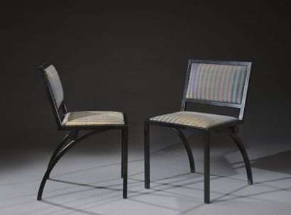 Pair of chairs in black lacquered metal,...