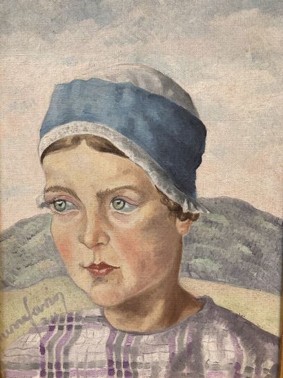 null Pierre FAVIER (1899-1969).

Portrait of a young woman from Auvergne, 1934.

Oil...