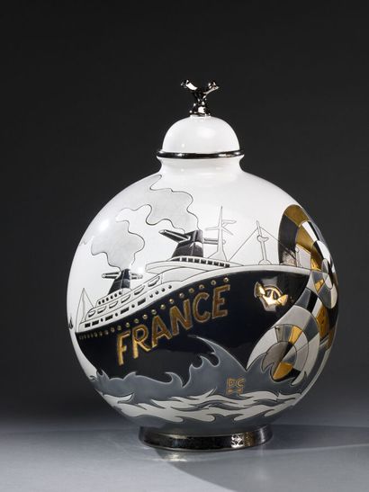 null LONGWY & Danillo CURETTI (1953-1993)

" France ". Vase couvert à corps sphérique...