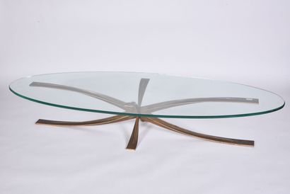 Oval coffee table by Michel Mangematin, gilt...
