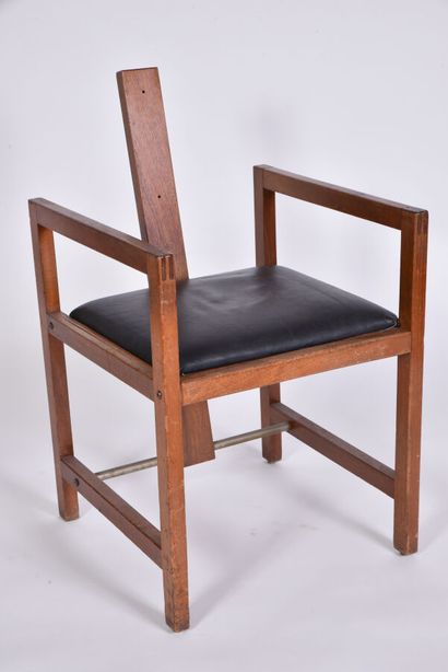null Blond mahogany bridge chair, model with tigettes by André SORNAY (back missing).

French...