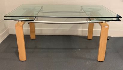 Dining room table with glass top, wooden...