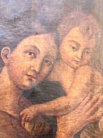  La Vierge à l'enfant et Saint Jean Baptiste, huile sur toile. 
XVIIIème siècle....