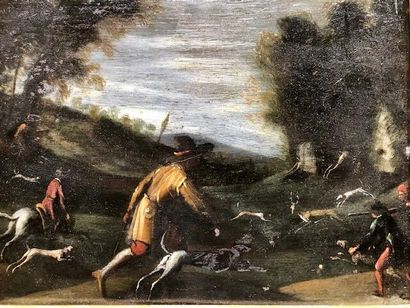 null Northern school of the 18th century. 

Hunting scene and pastoral scene, two...