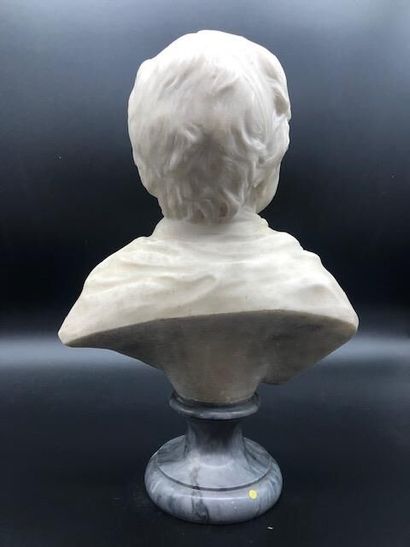 null Buste de jeune garçon en marbre blanc sculpté sur socle en marbre turquin sculpté....
